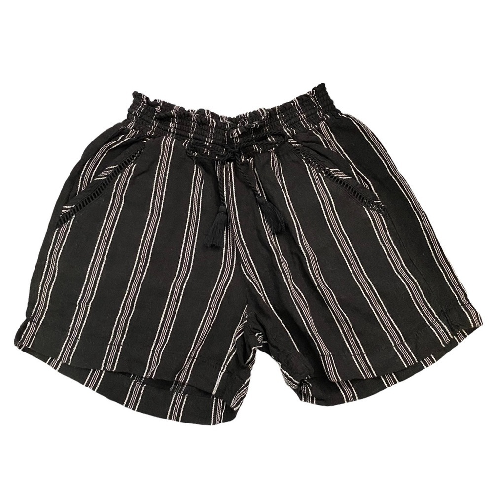 Briggs Black White Shorts Tasseled Drawstring High Rise Pockets Small S
